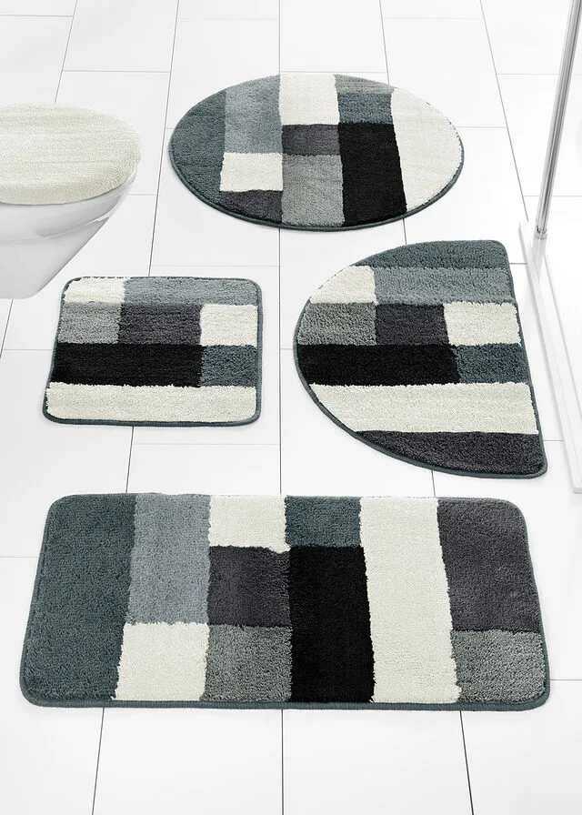 Alfombrilla de baño con diseño de colores negro-blanco-gris