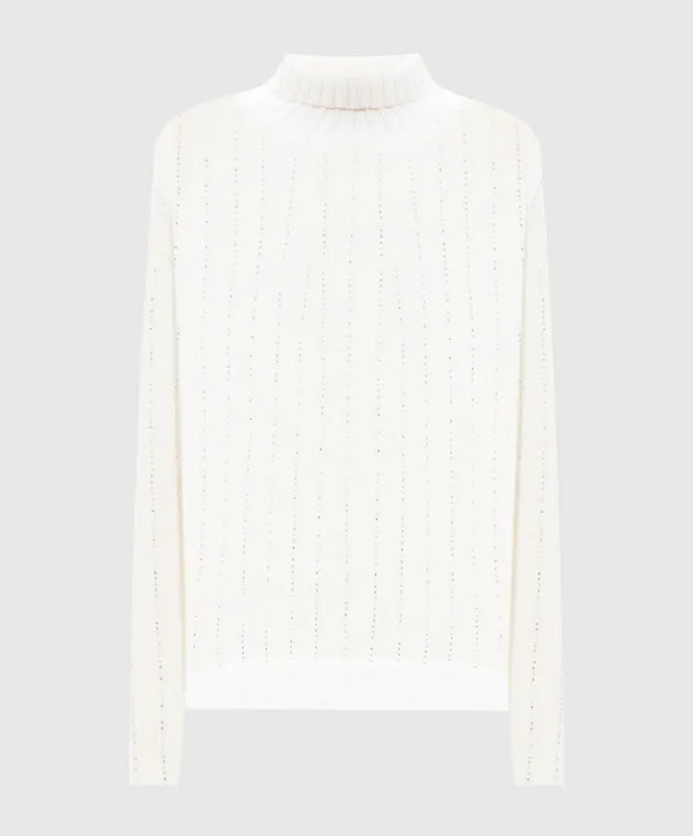 Allude White wool and cashmere sweater with crystals