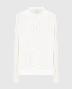 Allude White wool and cashmere sweater with crystals