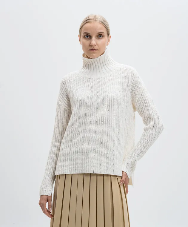 Allude White wool and cashmere sweater with crystals