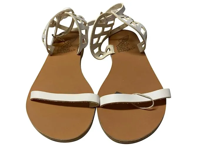 Ancient Greek Sandals Sandalias griegas antiguas Ikaria Lace Vachetta en cuero blanco 