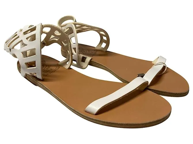 Ancient Greek Sandals Sandalias griegas antiguas Ikaria Lace Vachetta en cuero blanco 