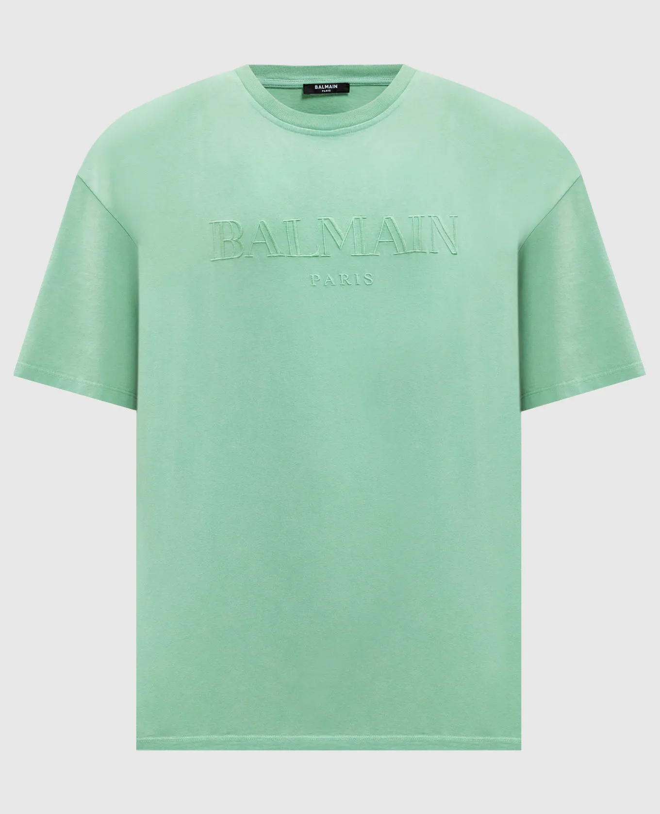 BALMAIN GREEN TSHIRT WITH LOGO EMBROIDERY