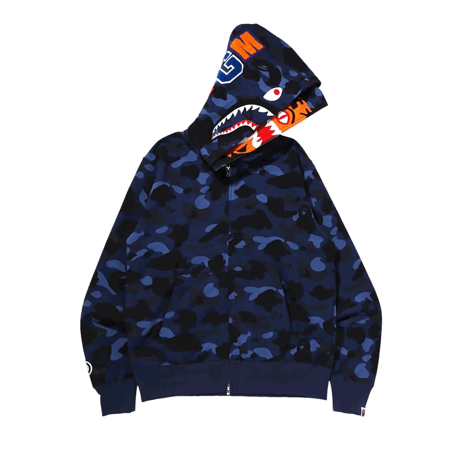 BAPE Color Camo Tiger Shark Wide Full Zip Double Hoodie