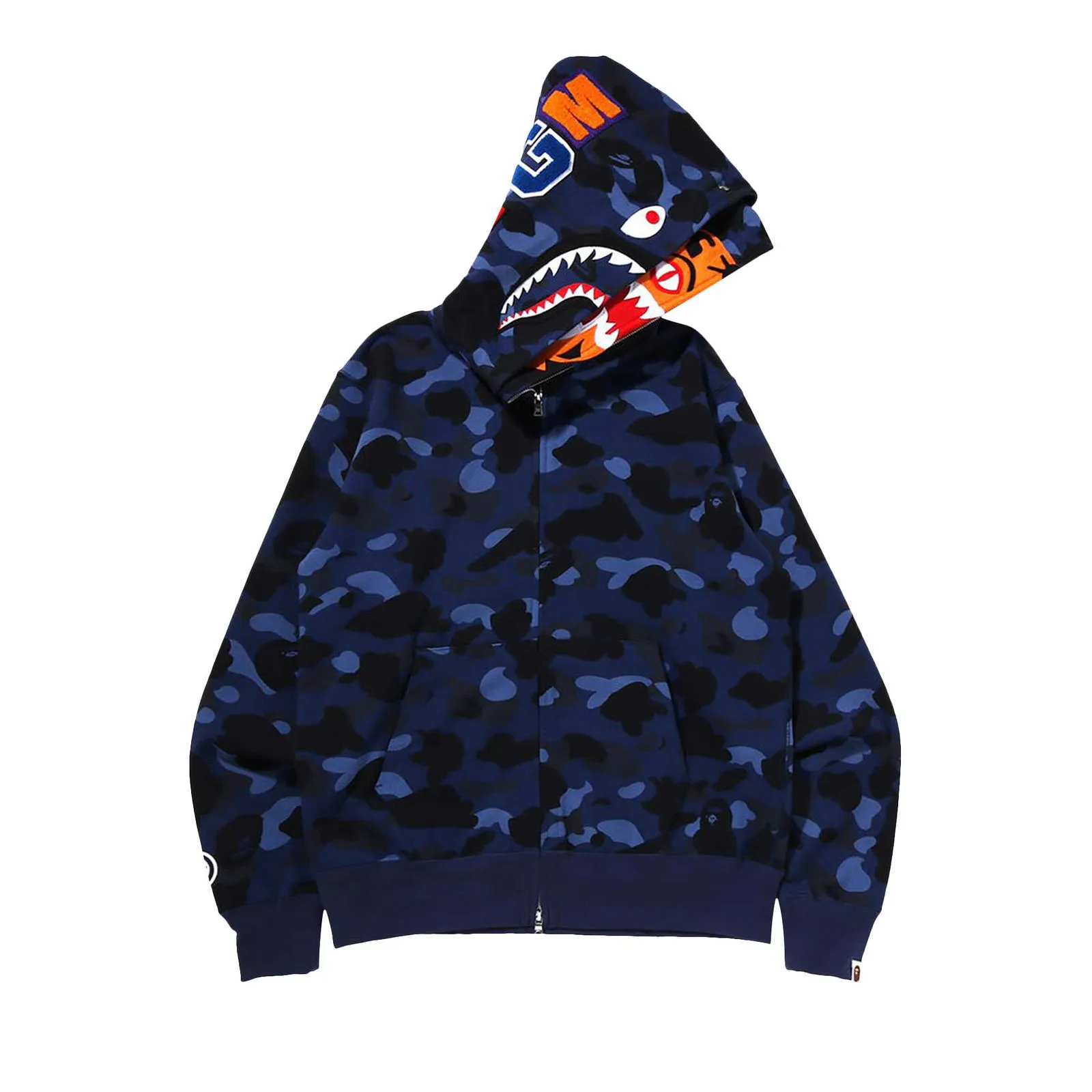 BAPE Color Camo Tiger Shark Wide Full Zip Double Hoodie