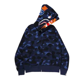 BAPE Color Camo Tiger Shark Wide Full Zip Double Hoodie