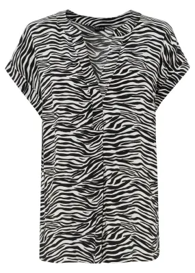 Blusa de viscosa sostenible Negro/blanco lana con estampado de cebra