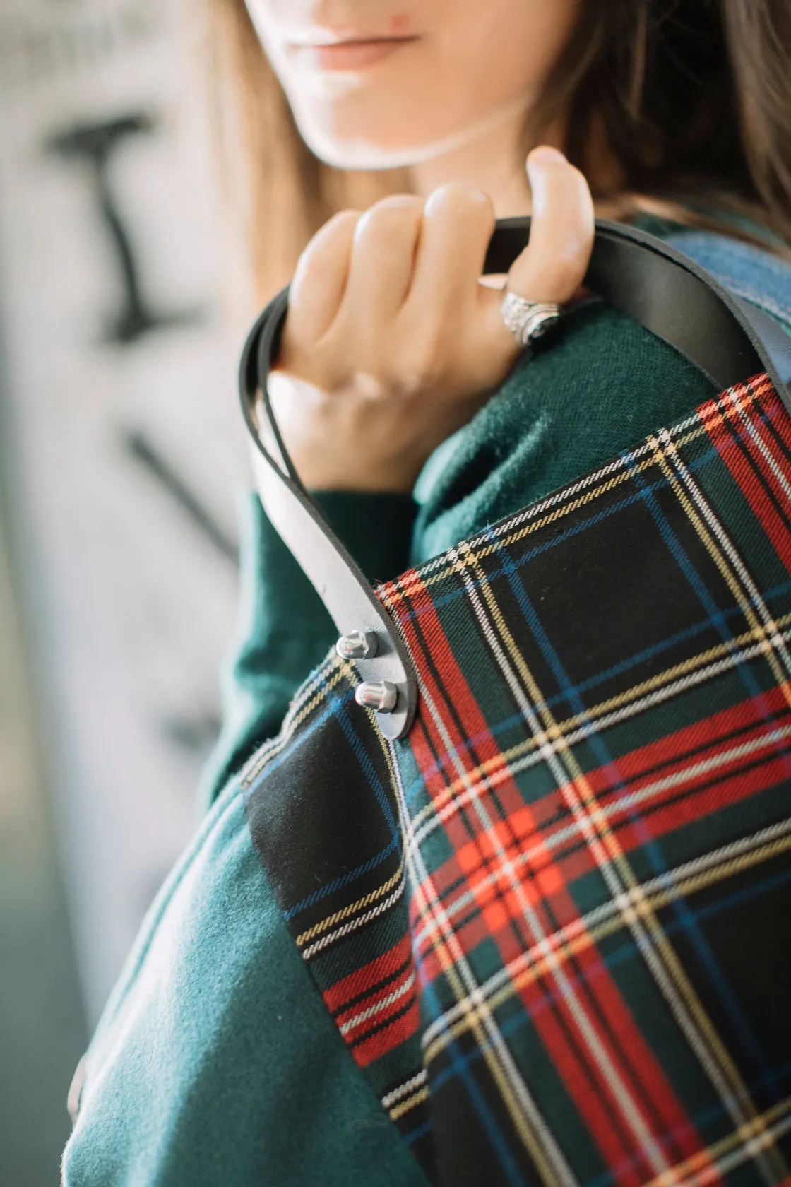 Bolso de lana con estampado escocés Tartán