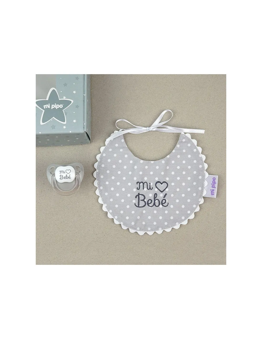 Cajita Baby babero gris personalizada de Mi Pipo