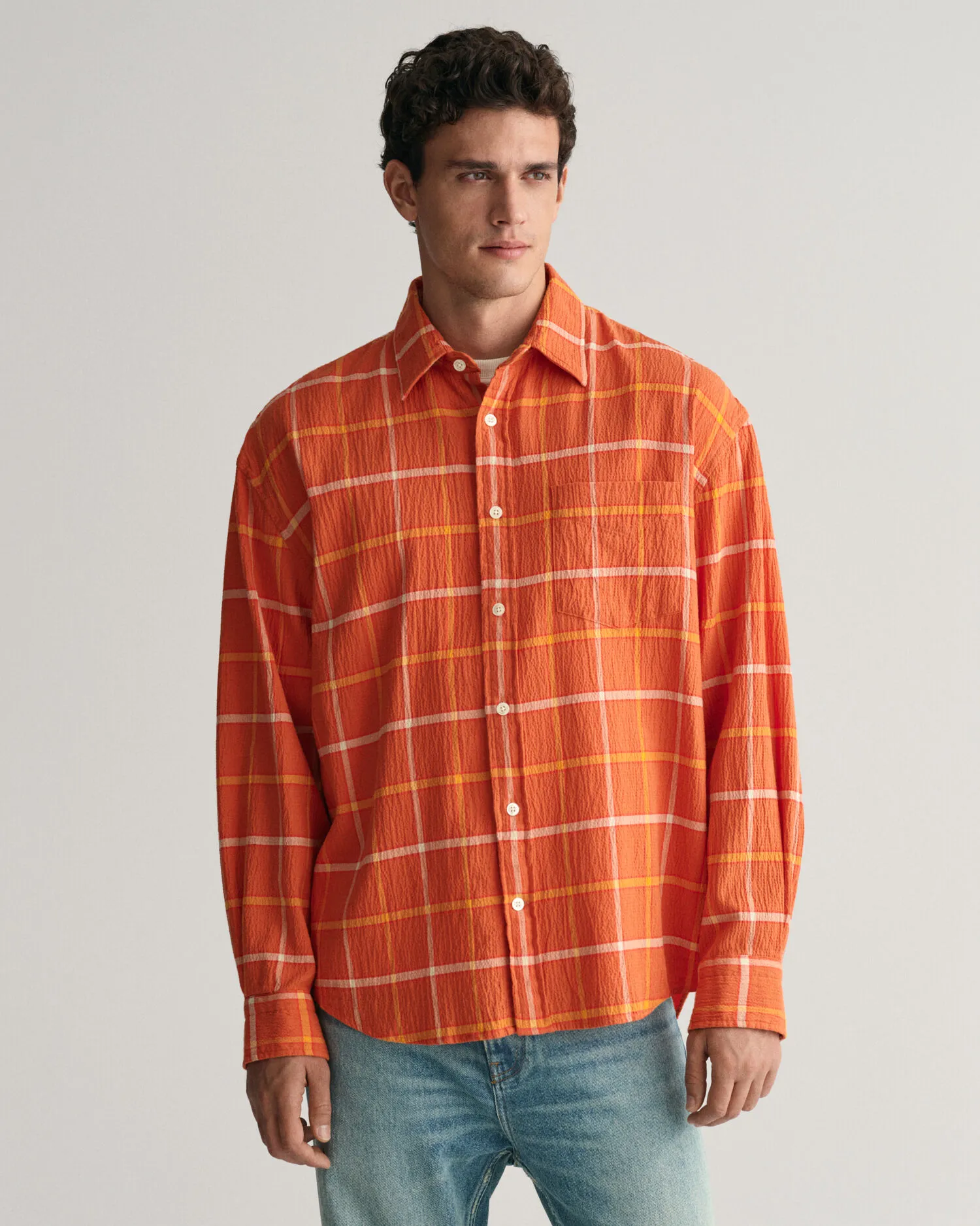 Camisa extragrande de cuadros con textura