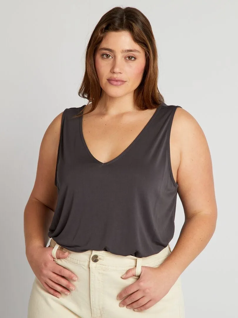 Camiseta sin mangas con cuello de pico suave y elástica - NEGRO