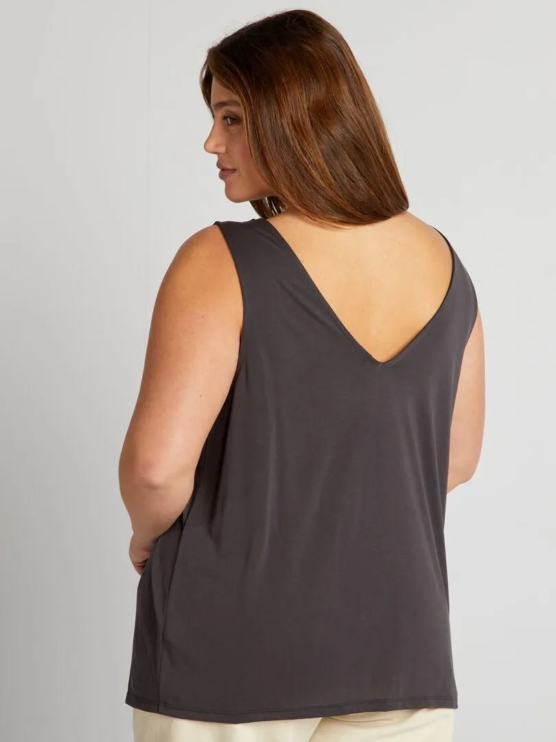 Camiseta sin mangas con cuello de pico suave y elástica - NEGRO