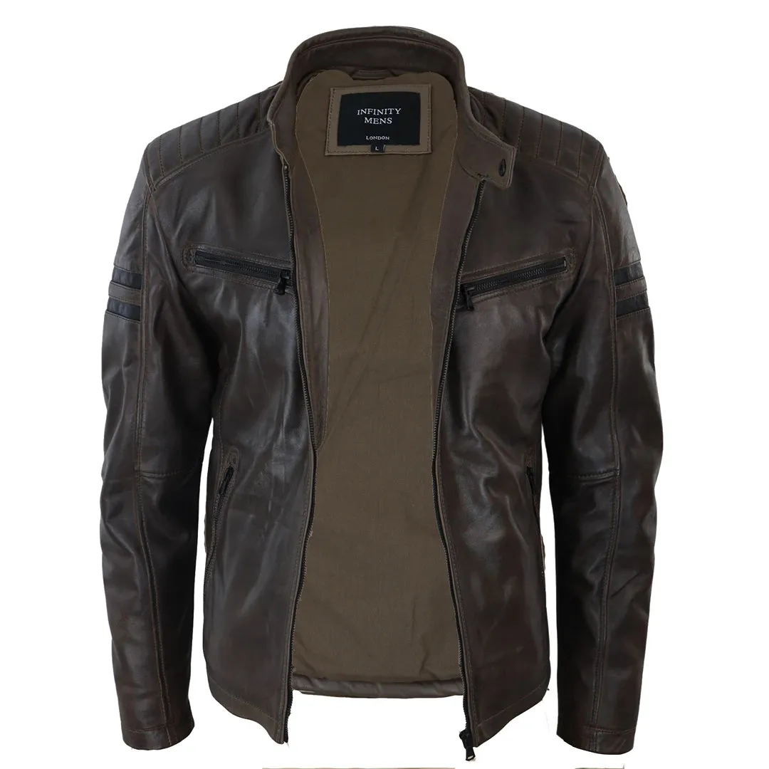 Chaqueta de carreras de motos de cuero para hombres rayas rojas zip negros cortos