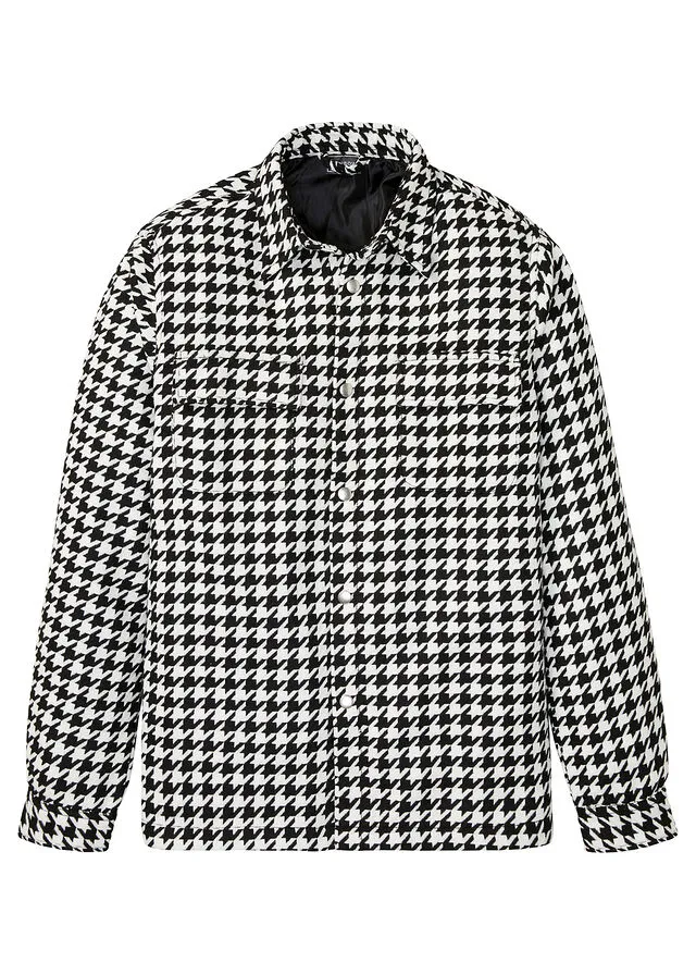 Chaqueta estilo camisa Negro-blanco lana de cuadros