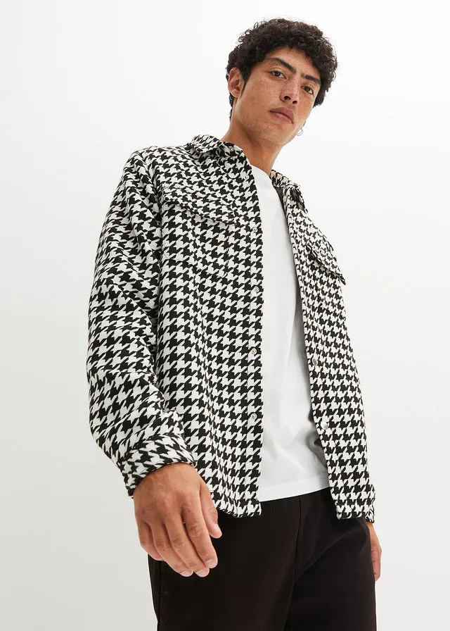 Chaqueta estilo camisa Negro-blanco lana de cuadros