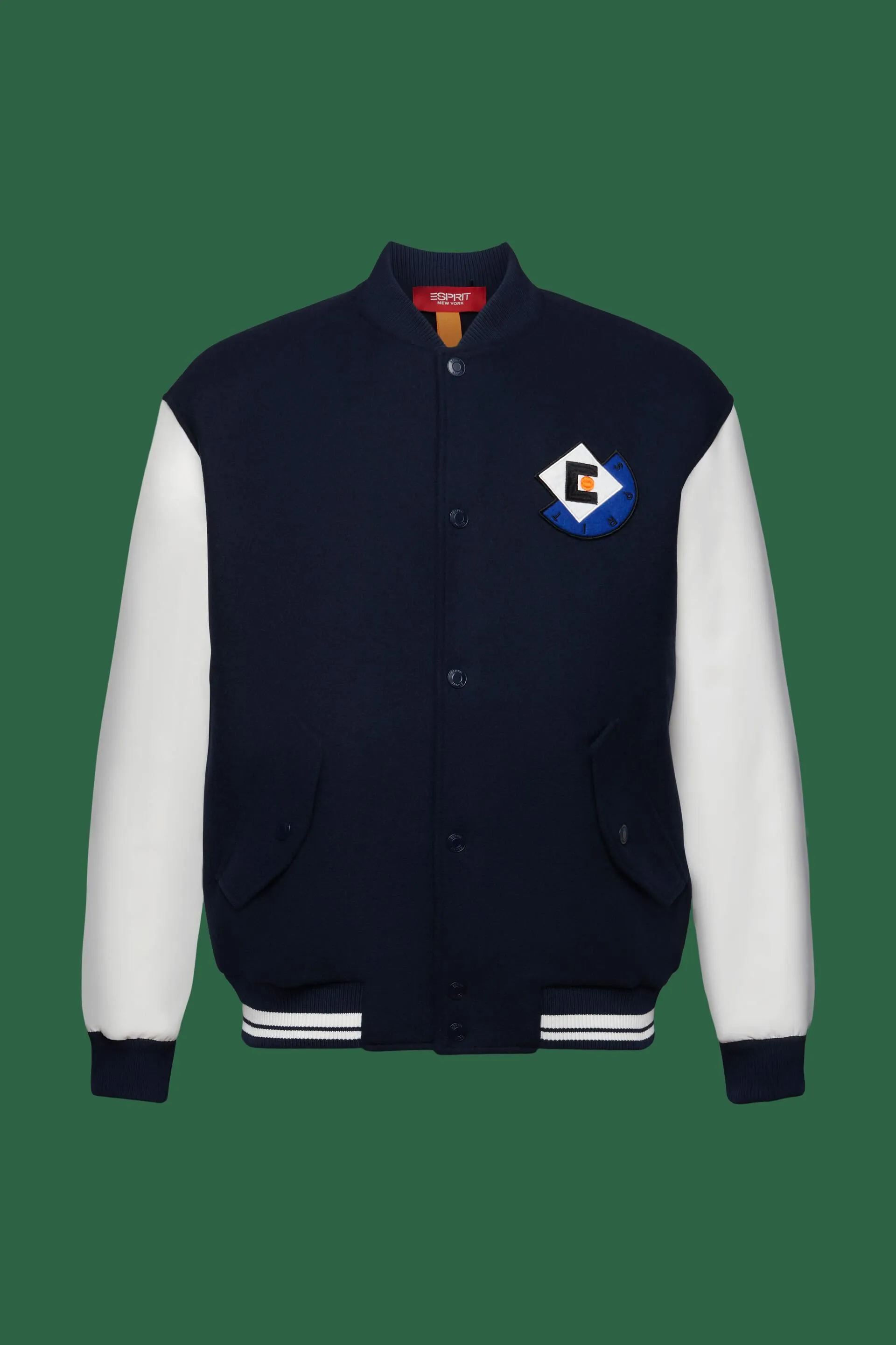 Chaqueta estilo universitario en mezcla de lana con logotipo estampado