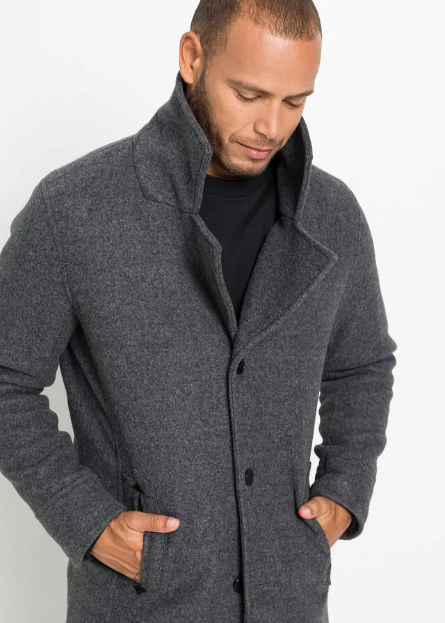 Chaqueta larga con aspecto de lana Gris jaspeado