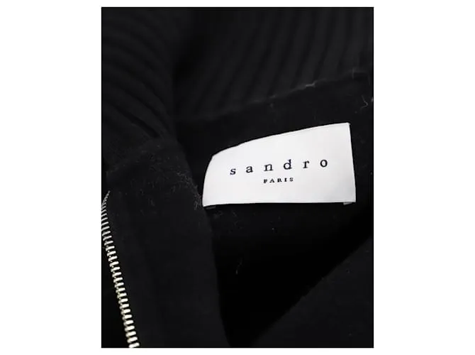 Chaqueta tipo capa con cremallera Sandro Paris de lana negra Negro 