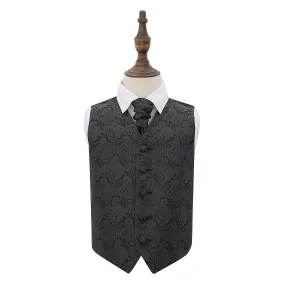 Charcoal Grey Paisley Wedding Waistcoat and Cravat Set for Boys