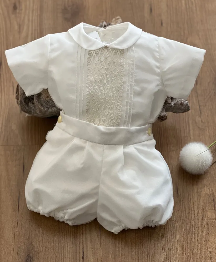 Christening set for boy blouse and bloomers