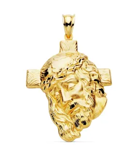 Colgante Rostro Cristo Cruz Oro 18K 40mm