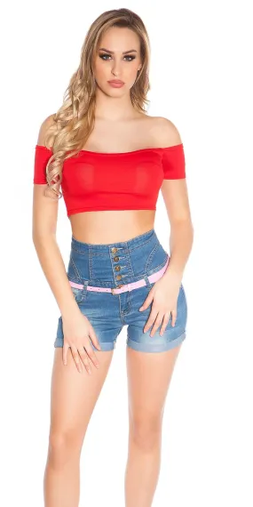 Crop top rojo cuello barco