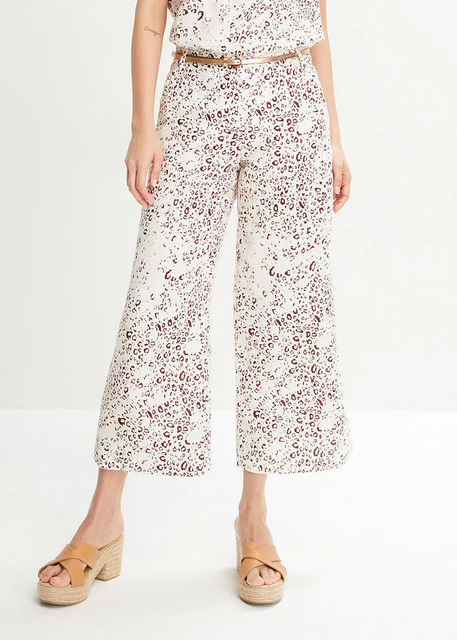 Culotte Blanco lana-granate oscuro con estampado de leopardo