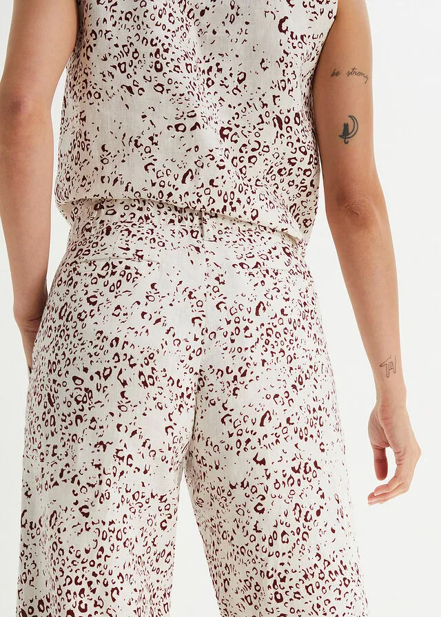 Culotte Blanco lana-granate oscuro con estampado de leopardo