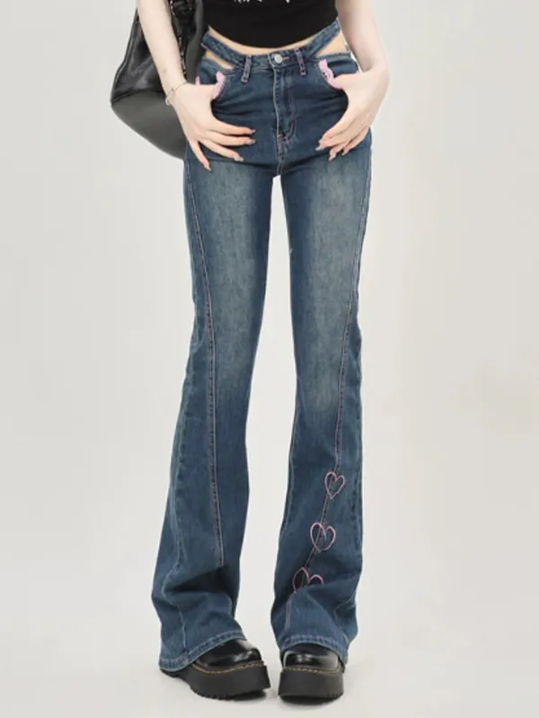 Diseño bordado Hot Girl Micro Horn Slim Jeans