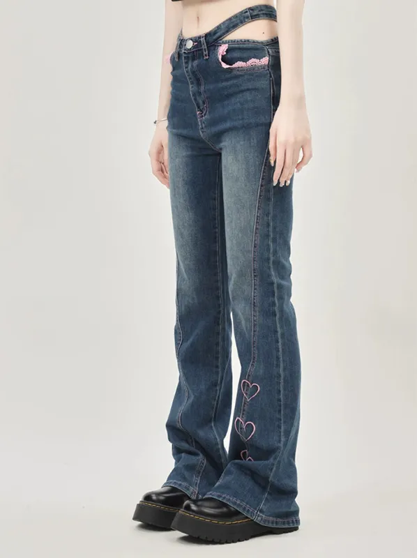 Diseño bordado Hot Girl Micro Horn Slim Jeans