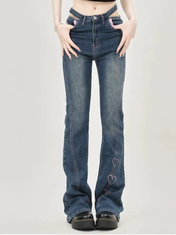 Diseño bordado Hot Girl Micro Horn Slim Jeans