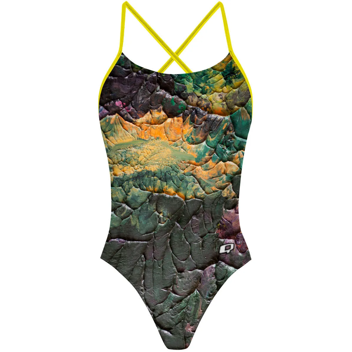 GREEN SPLATTER  X BACK SWIMSUIT