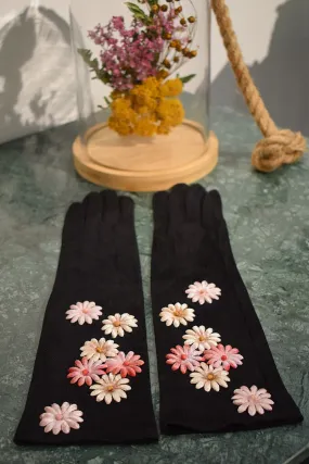 Guantes de Antelina Negros con Flores