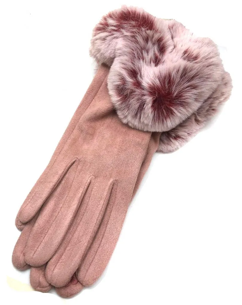 GUANTES ROSAS TONO MAQUILLAJE CON BONITO ADORNO CON PELO