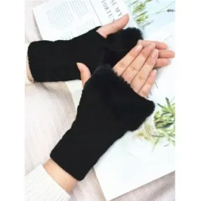 Guantes sin dedos tejido trenzado con ribete de piel sintética