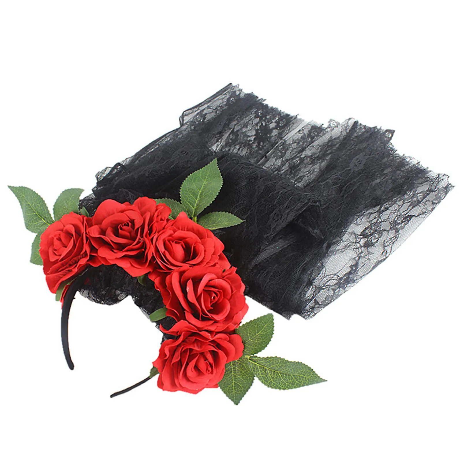 Halloween Rose Lace Headband Diy Witch Role Play Hair Clasp Vintage Mesh Veil Hairband