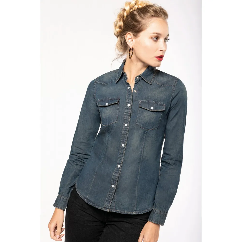 K518CAMISA DENIM MANGA LARGA MUJER