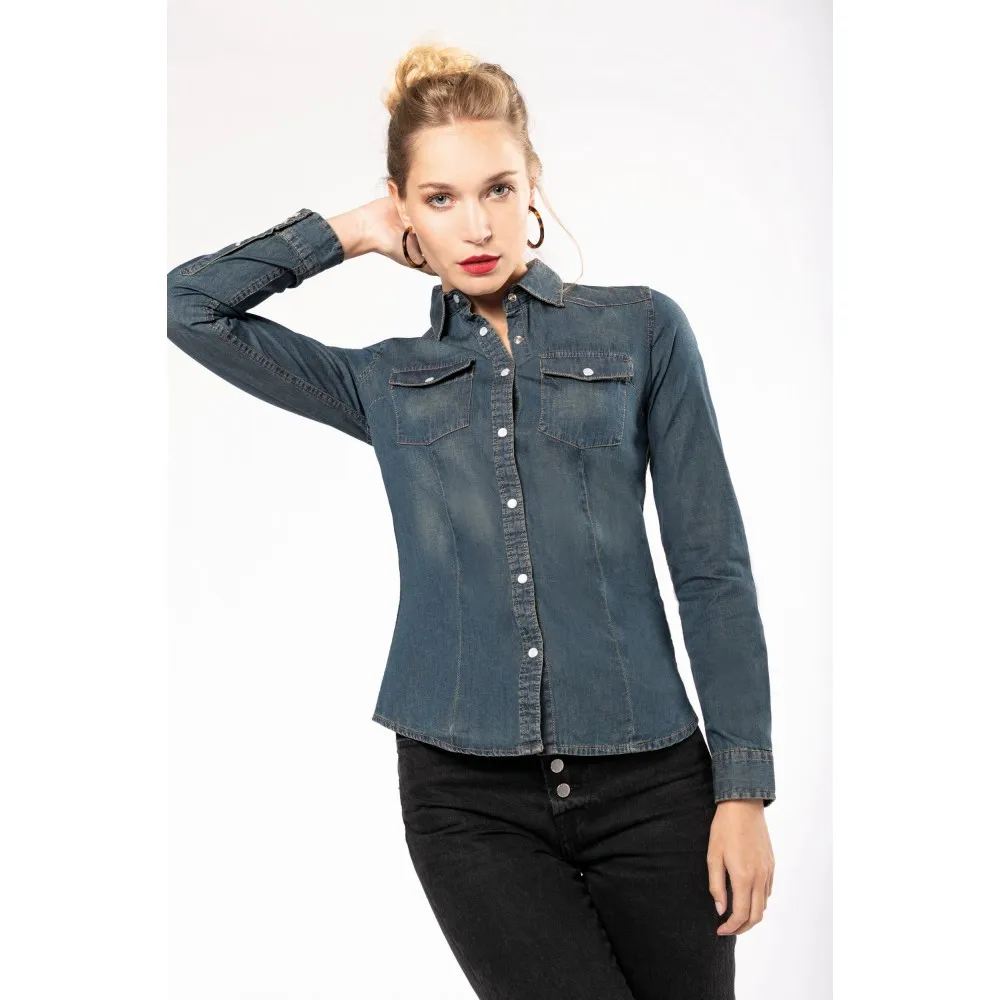 K518CAMISA DENIM MANGA LARGA MUJER