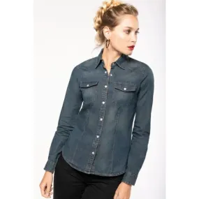 K518-CAMISA DENIM MANGA LARGA MUJER