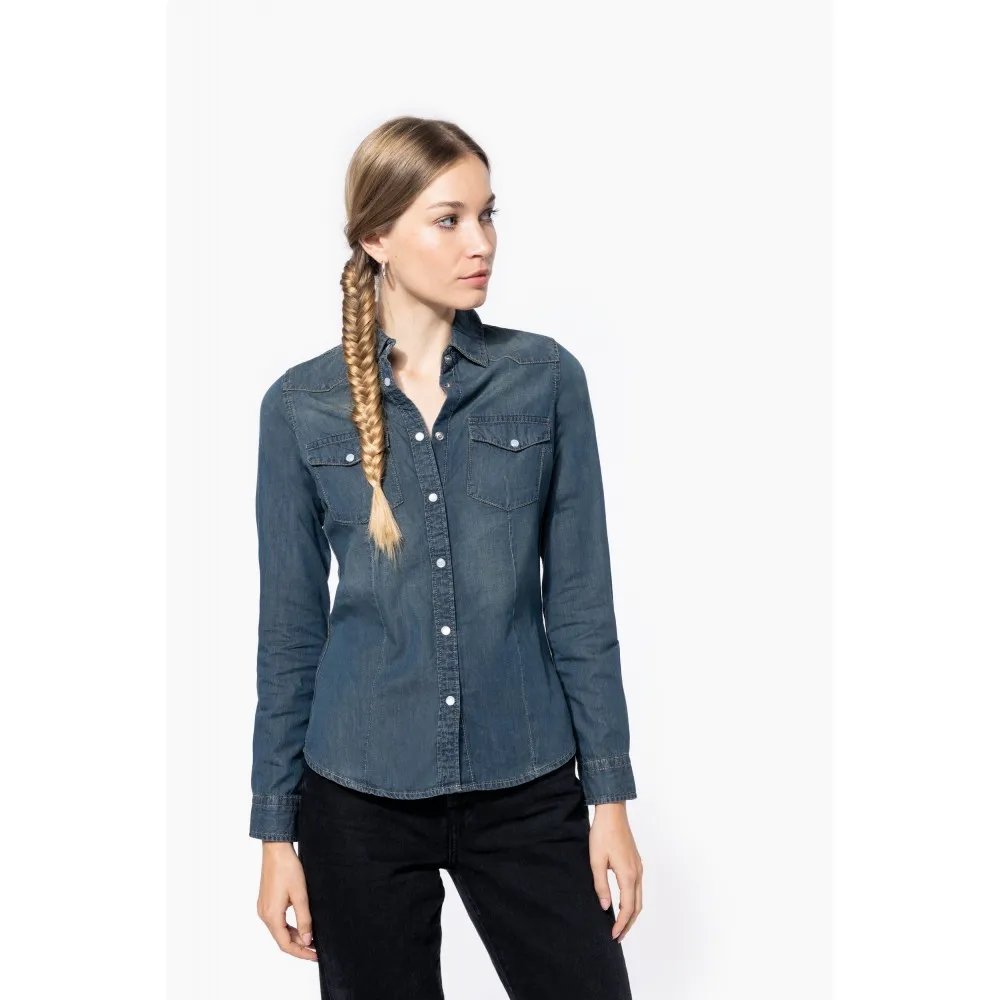 K518CAMISA DENIM MANGA LARGA MUJER