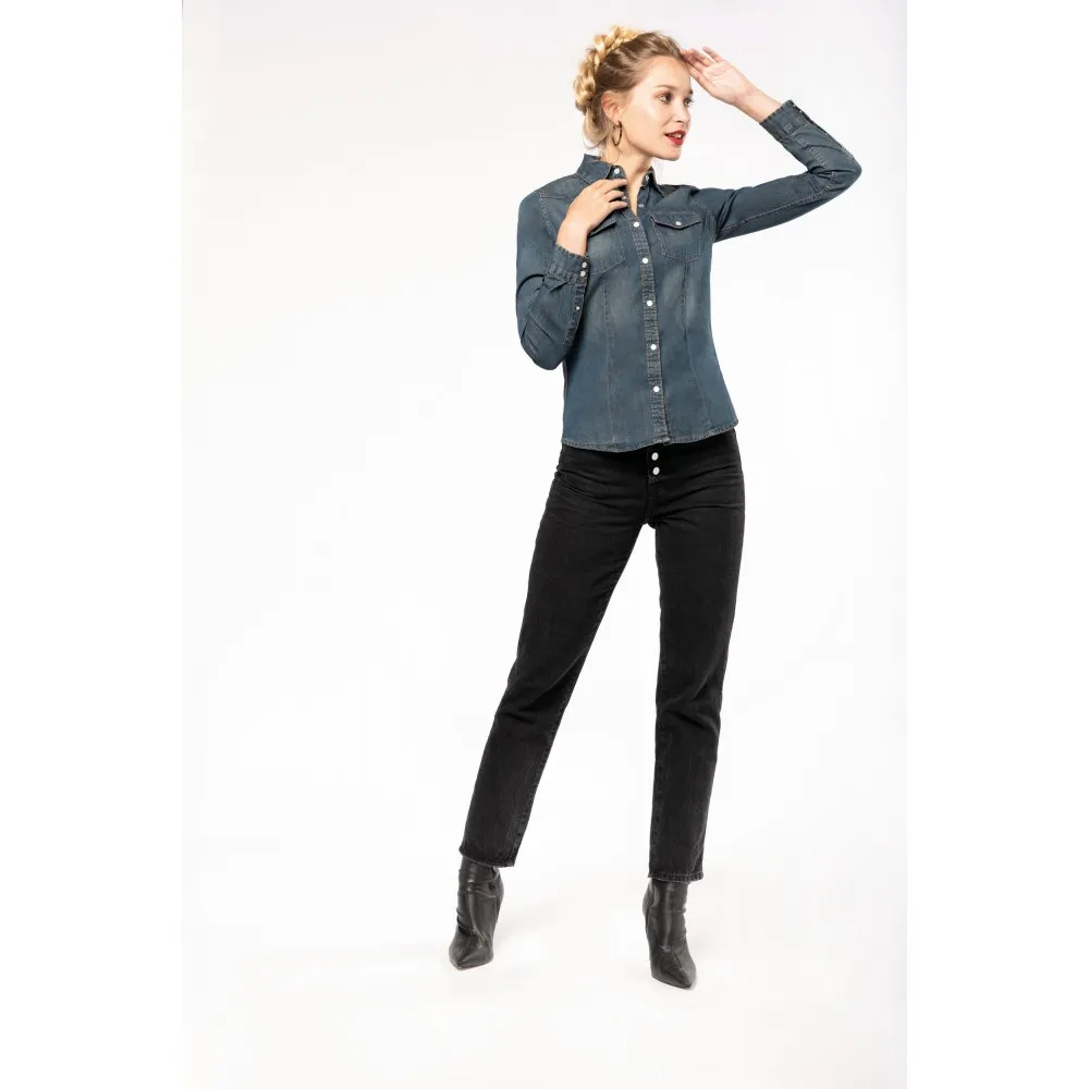 K518CAMISA DENIM MANGA LARGA MUJER