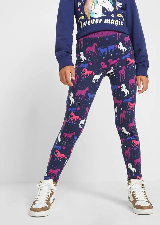 Leggings térmicos con caballos para niña Azul marino estampado