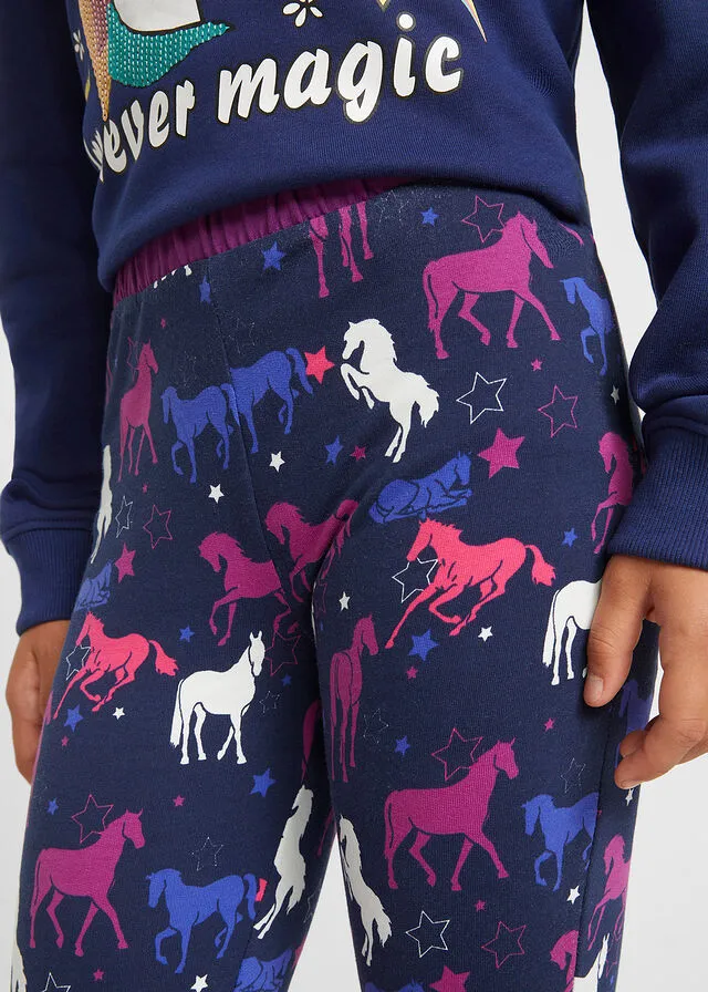 Leggings térmicos con caballos para niña Azul marino estampado