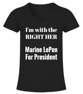 Marine LePen for President T-shirt Camiseta cuello pico Mujer