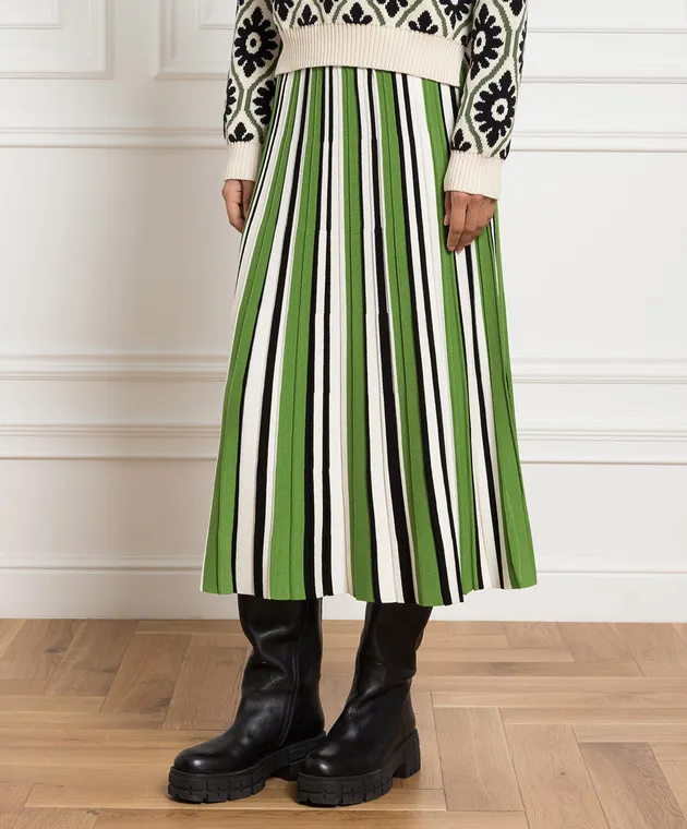 Max Mara Weekend Green striped pleated skirt