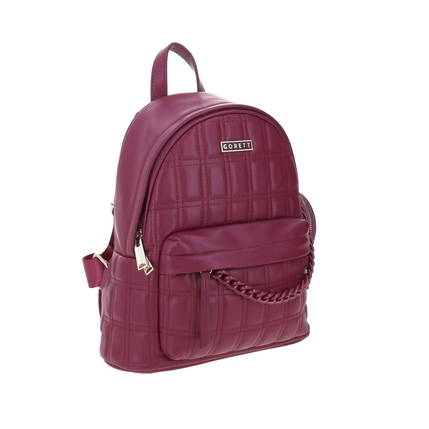 Mochila Para Mujer Tinto Gorett Gregor Con Capitonado y Accesorio Colgante Removible