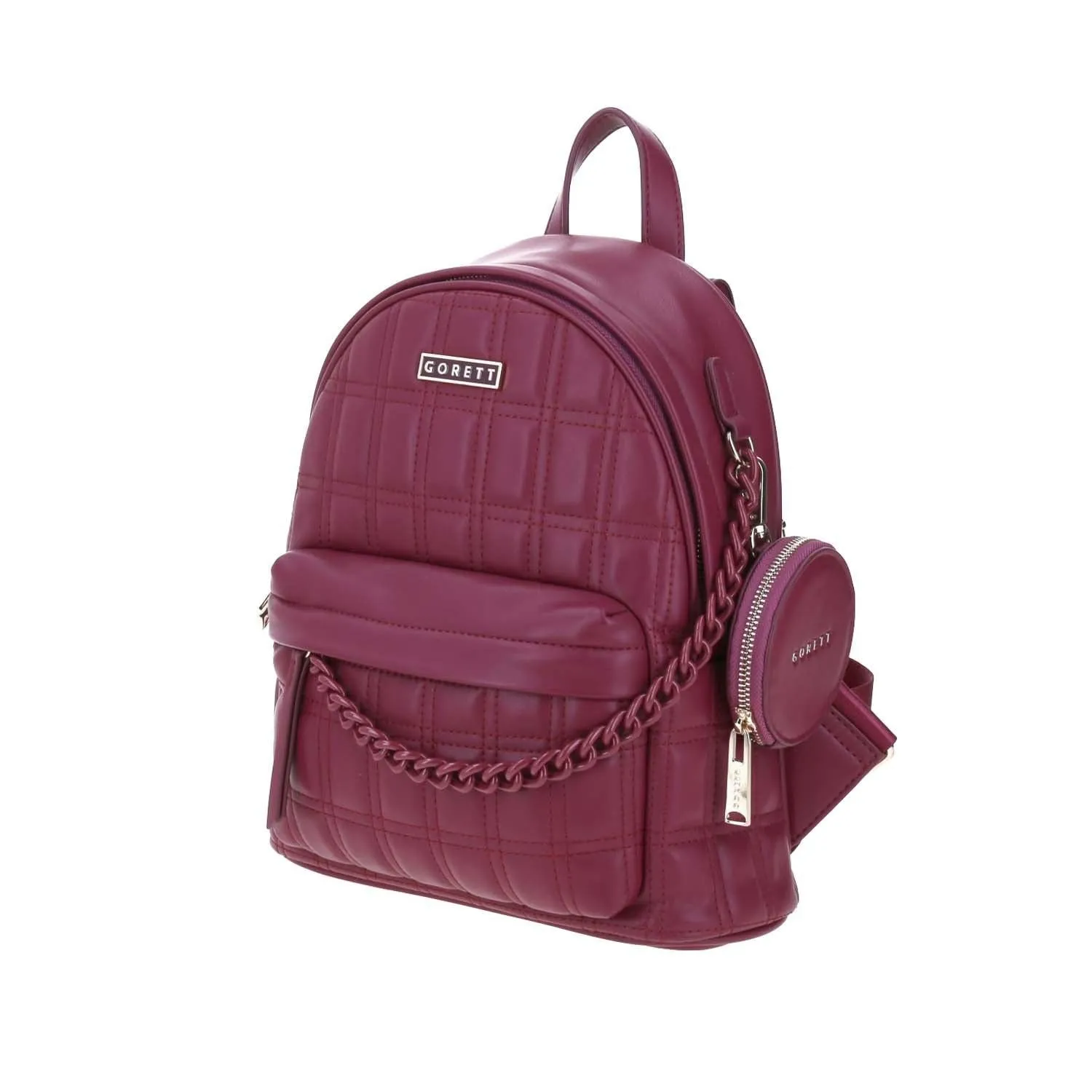 Mochila Para Mujer Tinto Gorett Gregor Con Capitonado y Accesorio Colgante Removible