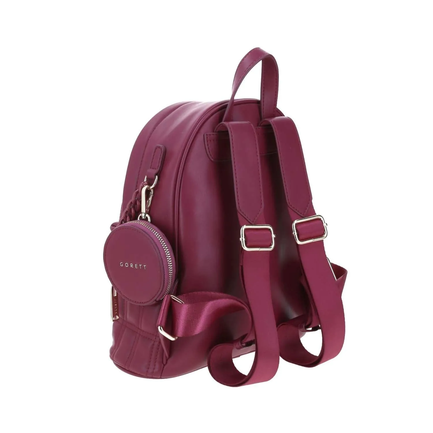 Mochila Para Mujer Tinto Gorett Gregor Con Capitonado y Accesorio Colgante Removible