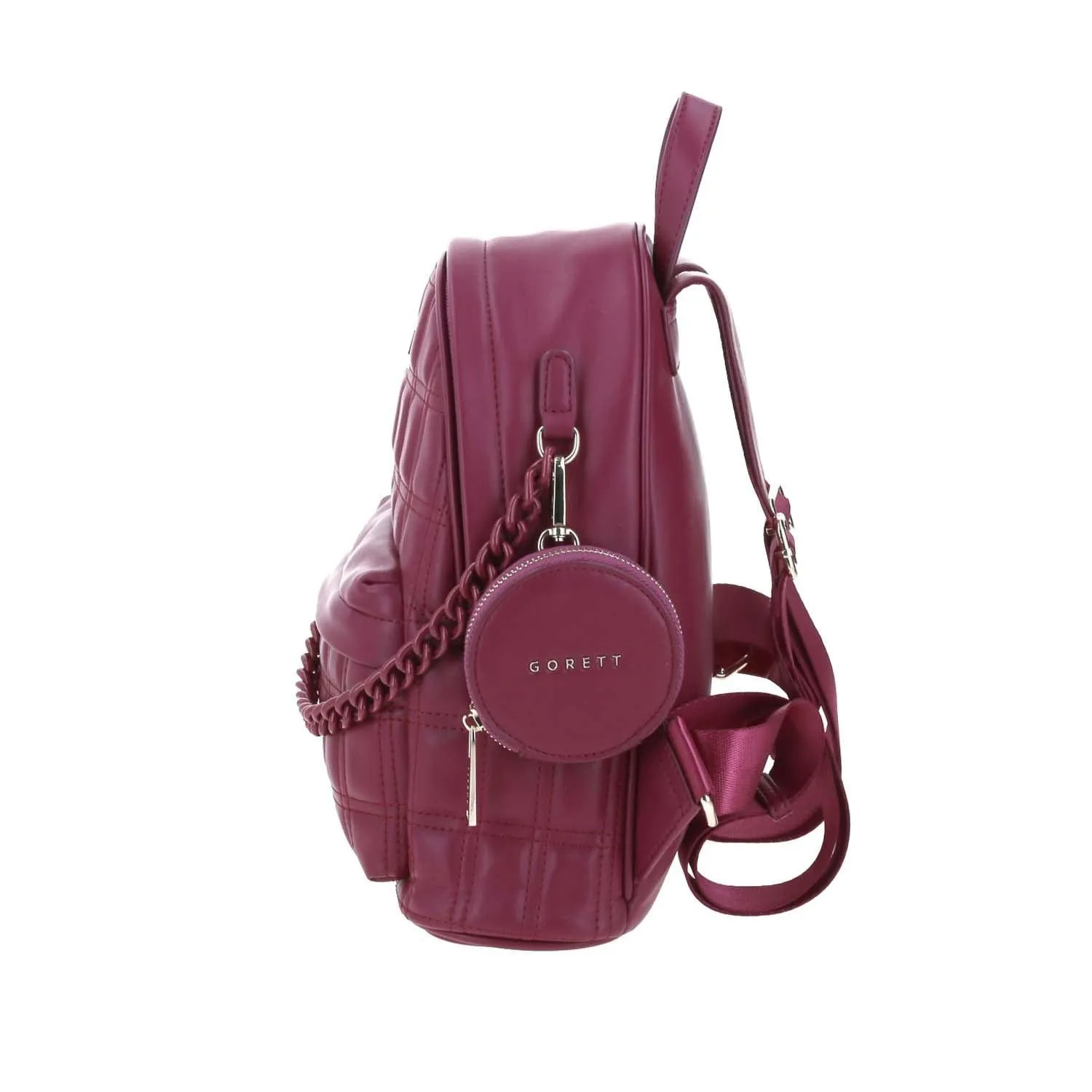 Mochila Para Mujer Tinto Gorett Gregor Con Capitonado y Accesorio Colgante Removible