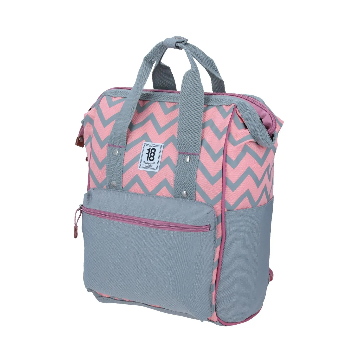 Mochila Tote Rosa Con Gris 1818